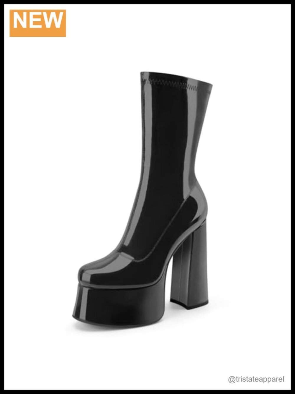 Chunky Platform Ankle Boots Patent Leather Zip Closure 5.6 Inch Heel